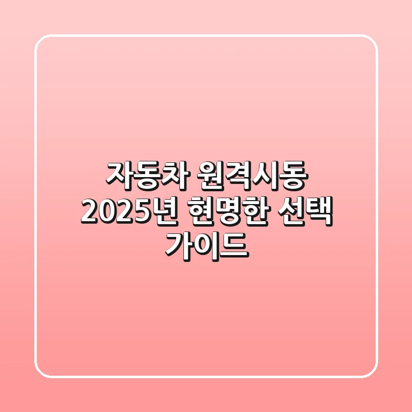 자동차 원격시동, 2025년 현명한 선택 가이드