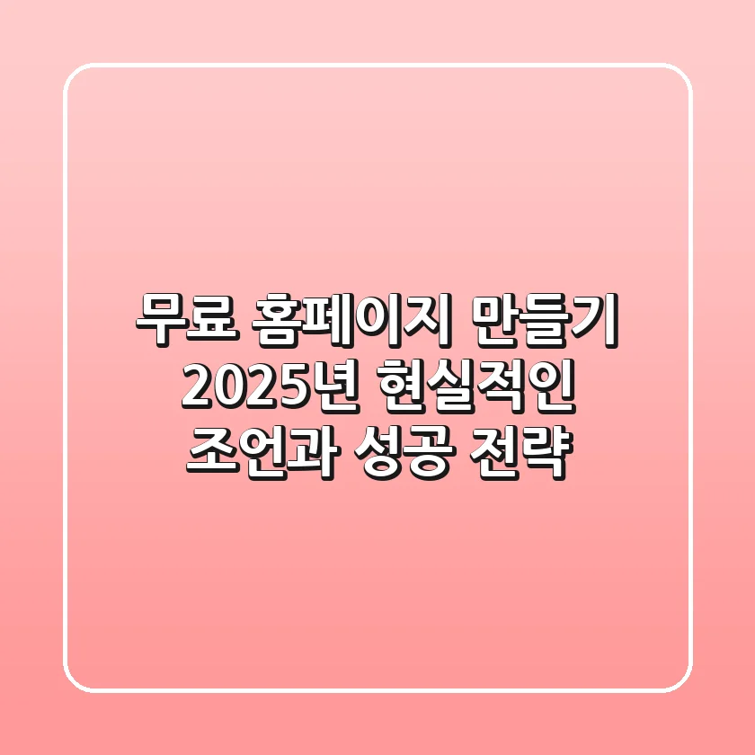 무료 홈페이지 만들기, 2025년 현실적인 조언과 성공 전략