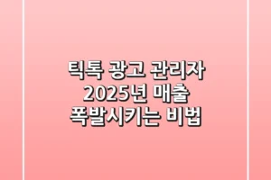 틱톡 광고 관리자, 2025년 매출 폭발시키는 비법