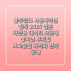 "블루링크 사용자라면 필독", 2025 멜론 차량용 데이터 요금제: 놓치면 후회할 초고음질 최적화 전략 공개