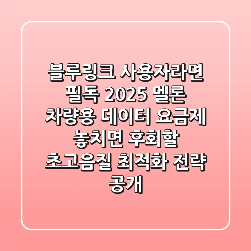 "블루링크 사용자라면 필독", 2025 멜론 차량용 데이터 요금제: 놓치면 후회할 초고음질 최적화 전략 공개