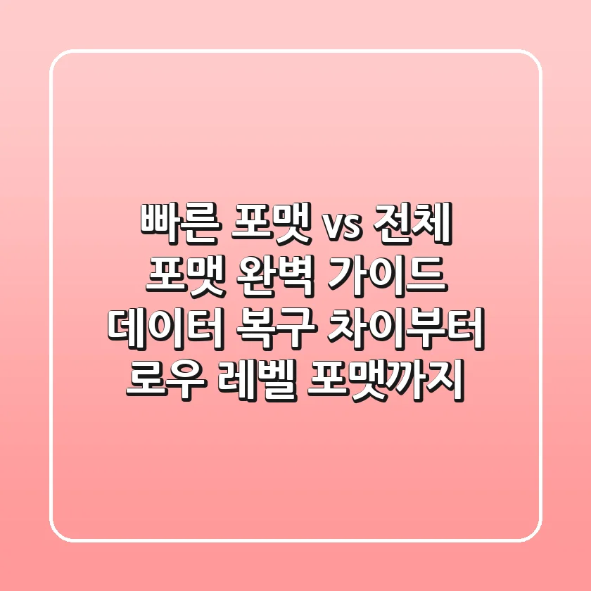"빠른 포맷 vs 전체 포맷 완벽 가이드: 데이터 복구 차이부터 로우 레벨 포맷까지"