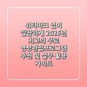 "워터마크 없이 깔끔하게", 2026년 최고의 무료 영상편집프로그램 추천 및 실무 활용 가이드