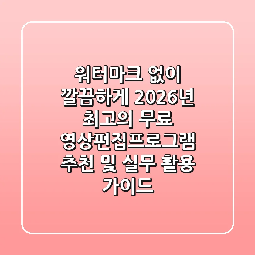 "워터마크 없이 깔끔하게", 2026년 최고의 무료 영상편집프로그램 추천 및 실무 활용 가이드